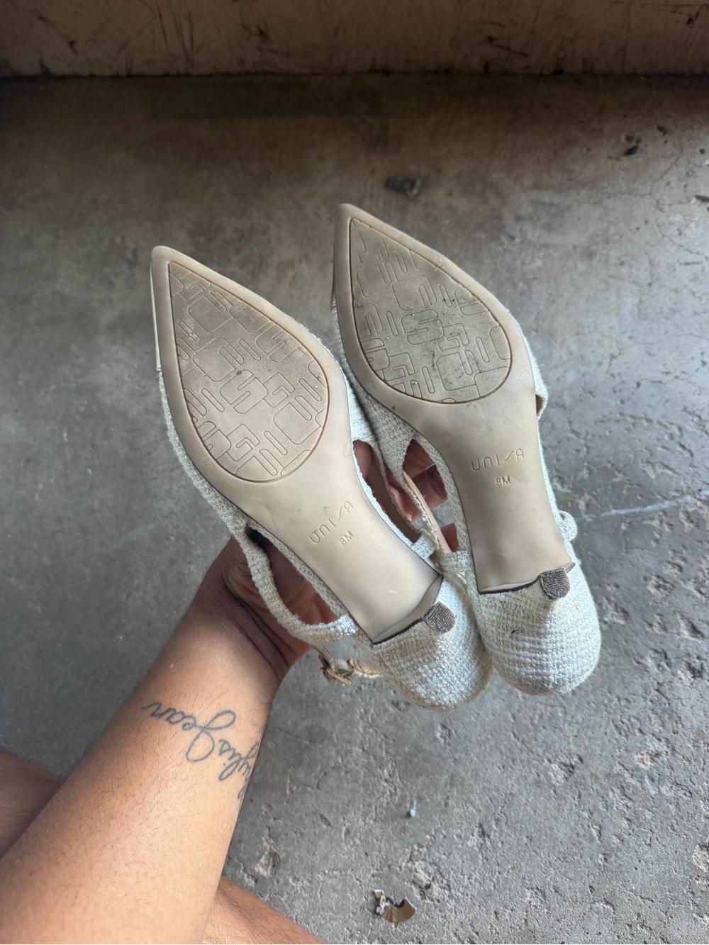 Unisa Ivory Tweed Slingback Mules with Metallic Gold Cap Toe - Picture 4 of 4